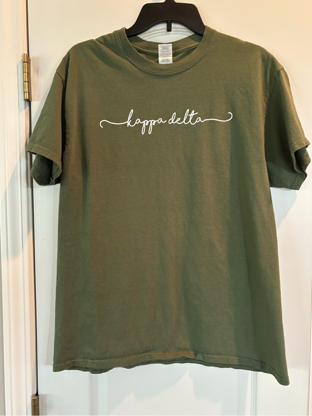 Kappa Delta Olive Green Script Sorority Tee Size Large
